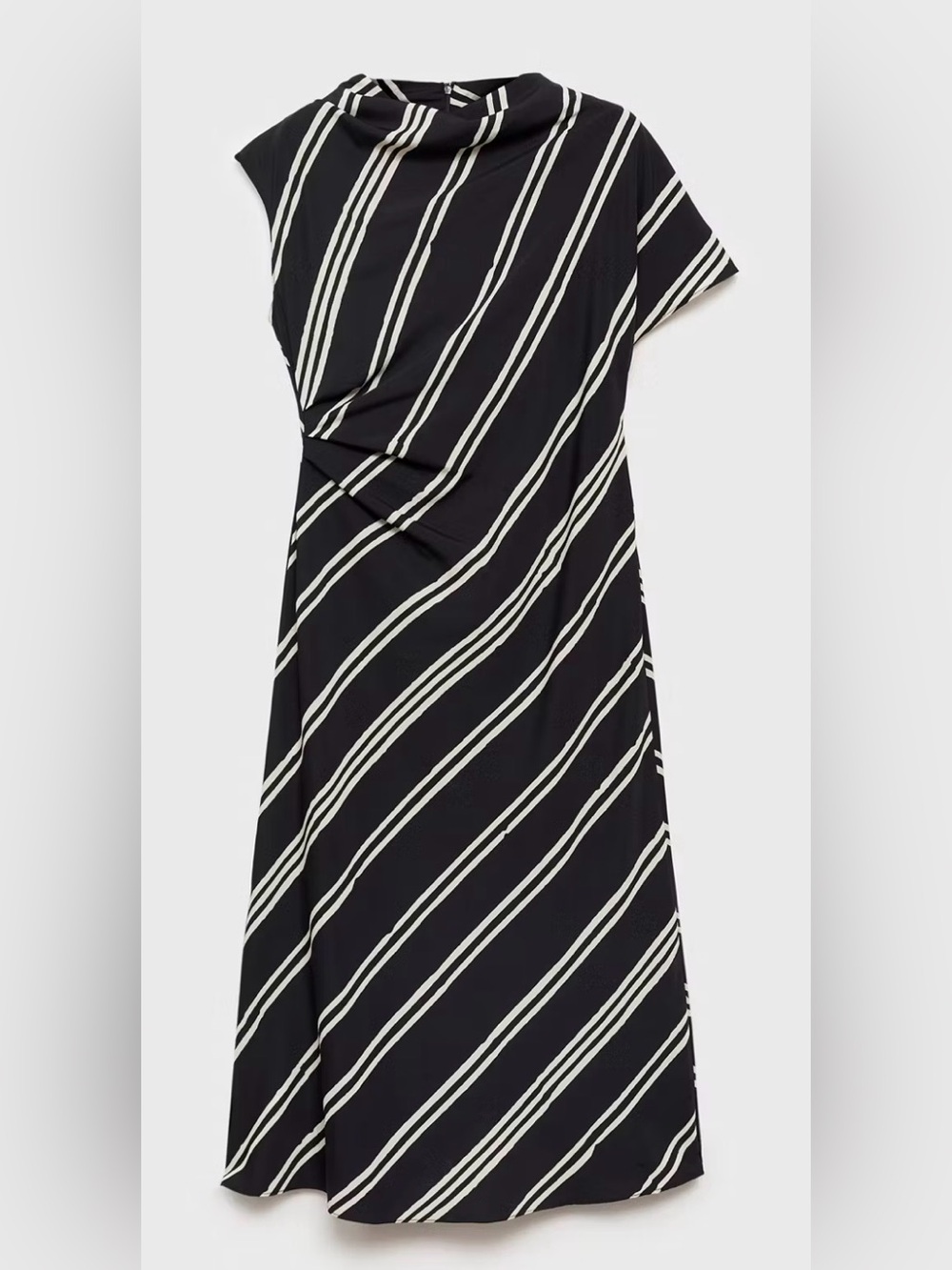 Mango Draped Striped Midi Dress Black White Italian Fabric Size US 4-Small